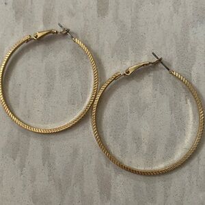 Vintage Gold Tone Cross Hatch Hoops